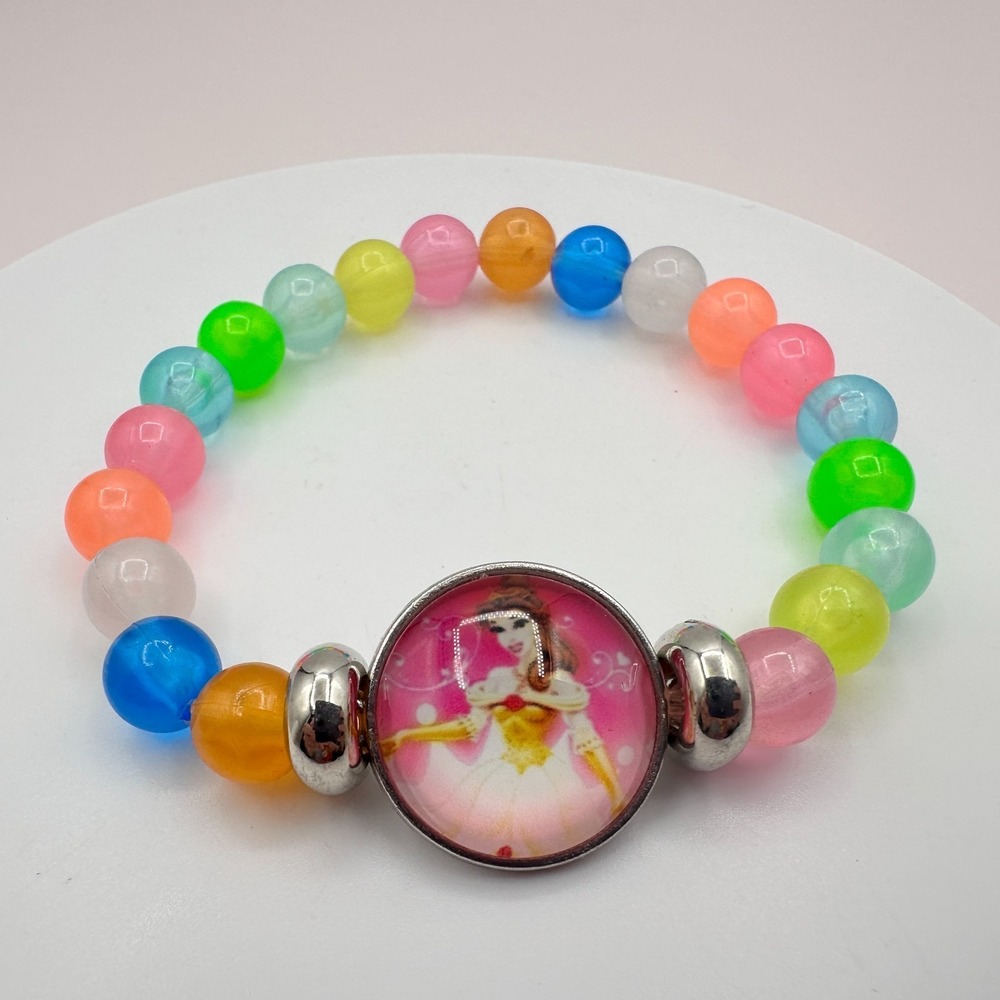 Vintage 90s Princess Belle Glass Bead Stretch Bracelet Fashion Jewelry